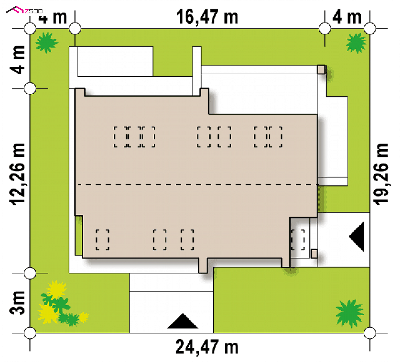 Home project - Dom dwulokalowy z poddaszem użytkowym, dachem dwuspadowym, zadaszonymi tarasami