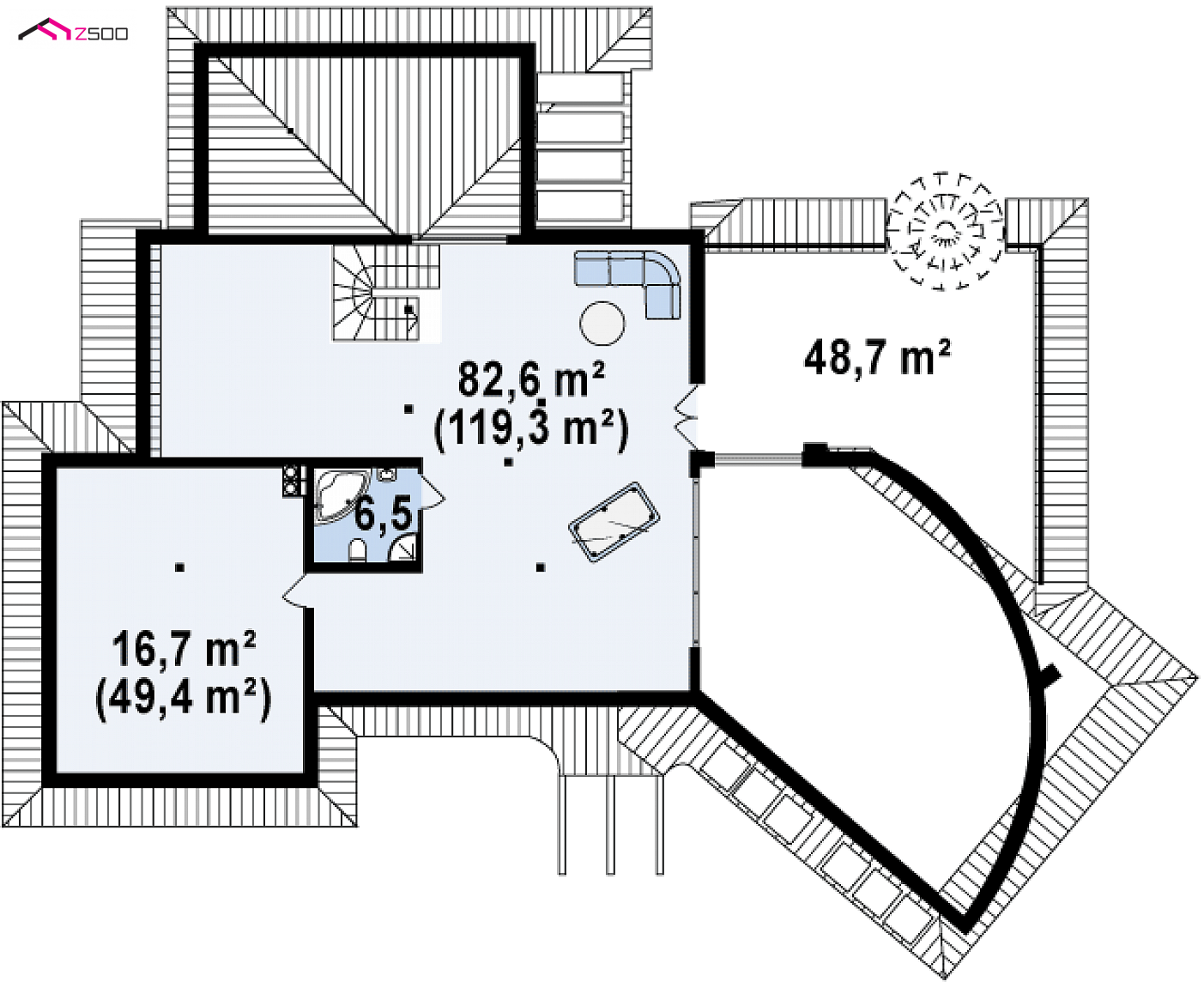 Home project - Rezydencja z poddaszem, antresolą oraz garażem, dwustanowiskowym.