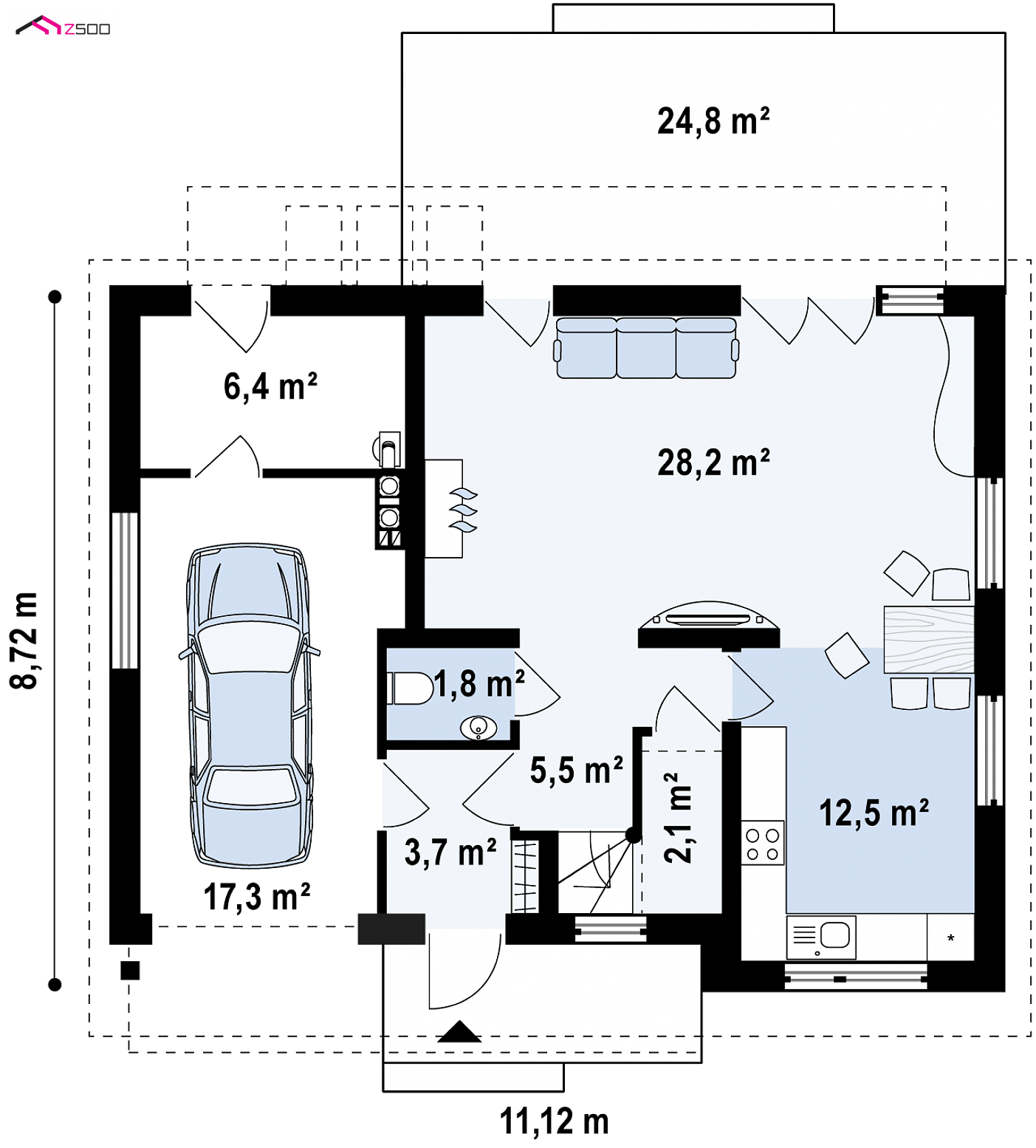 Home project - Współczesny projekt domu jednorodzinnego z prostym w budowie dachem dwuspadowym.