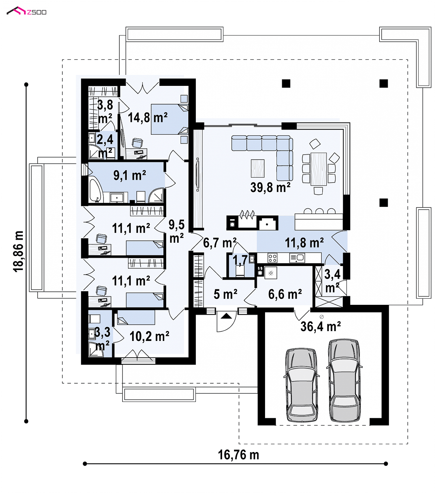 Home project - Parterowy dom z garażem dwustanowiskowym.