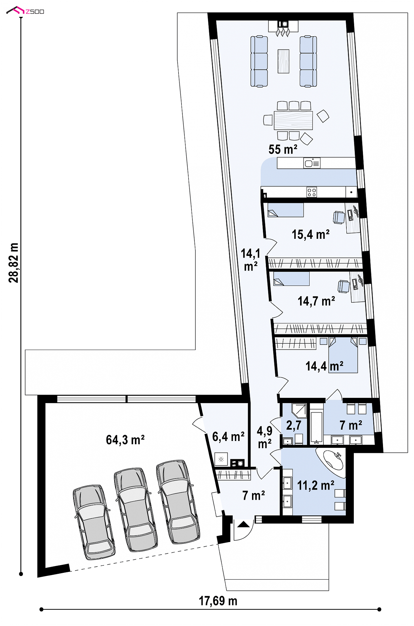 Home project - Nowoczesny parterowy autorodzinny dom z garażem na 3 samochody,duże przeszklenia