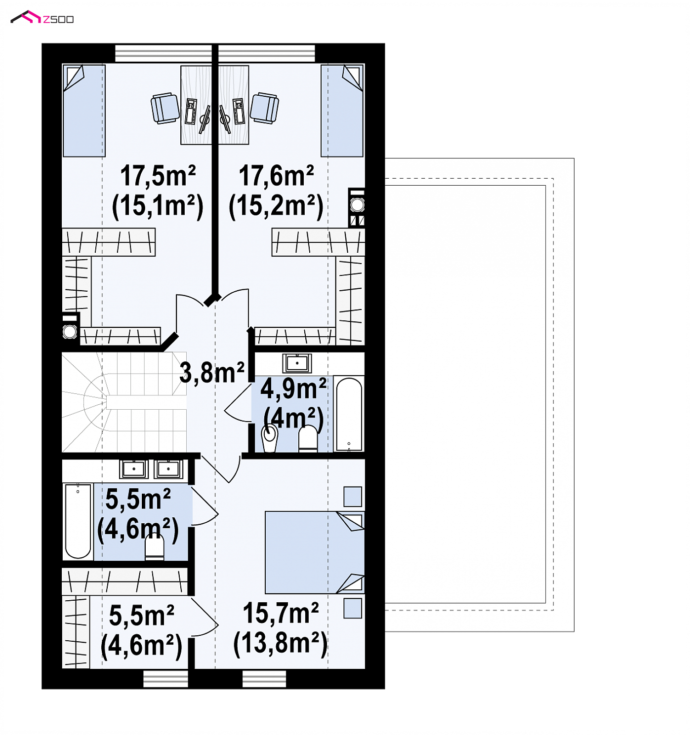 Home project - Projekt domu w zabudowie bliźniaczej z dachem dwuspadowym i bocznym garażem