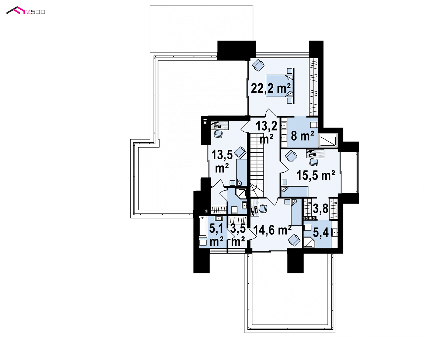Home project - Nowoczesna piętrowa rezydencja z dużymi przeszkleniami i zadaszonymi tarasami.