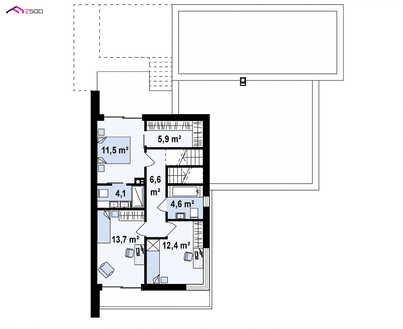 Home project - Nowoczesny dom z półpiętrem, dużymi przeszkleniami i salonem od frontu.