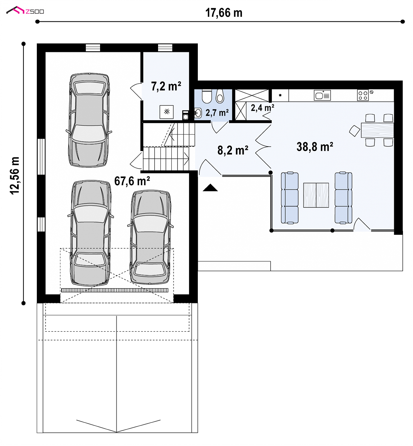 Home project - Nowoczesny dom z salonem usytuowanym na frontową elewacje i garażem podziemnym