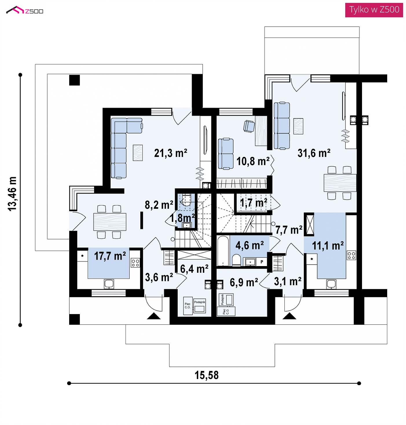 Home project - Segment dwurodzinny z osobnym wejściem, dachem wielospadowym oraz pełnym pietrem