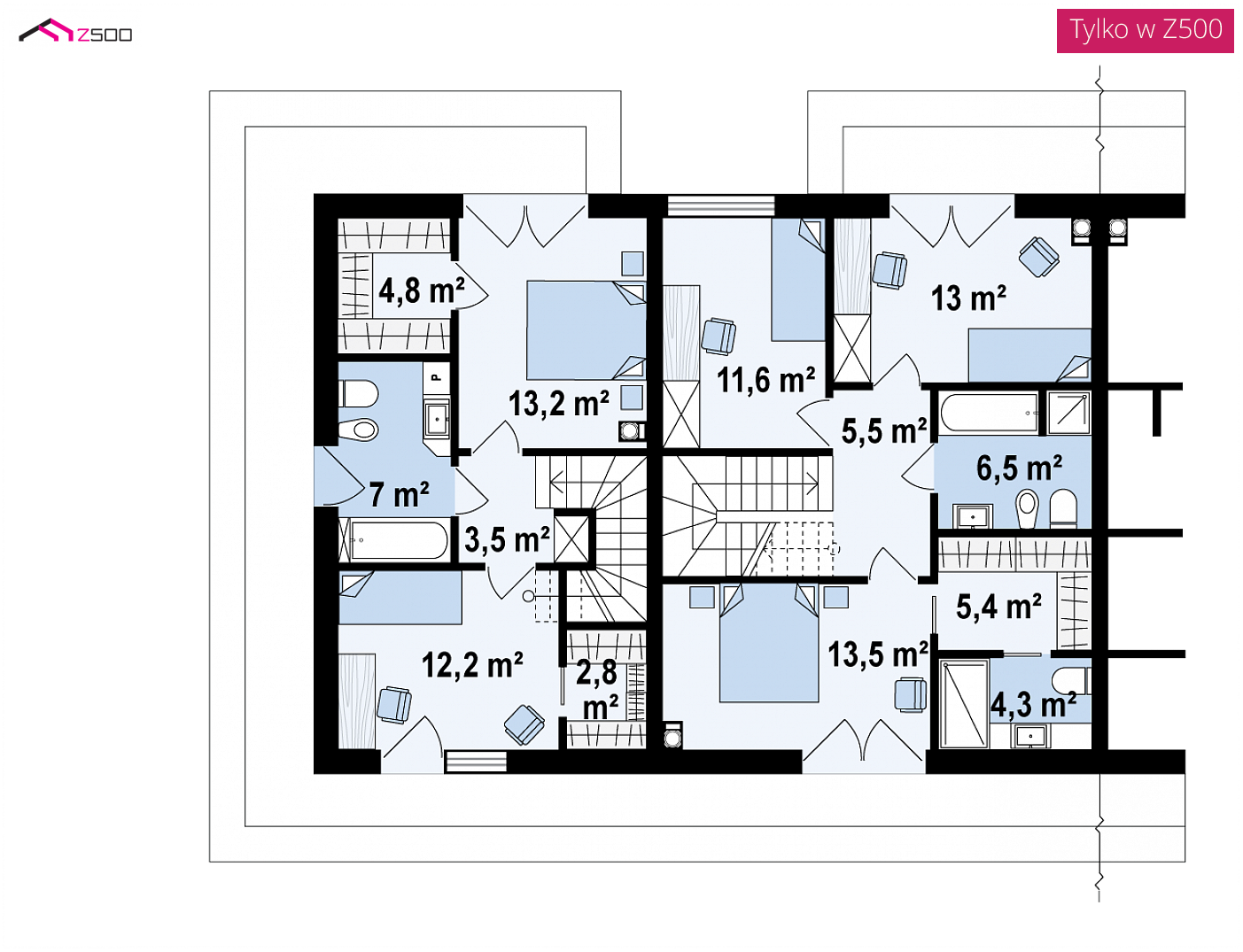 Home project - Segment dwurodzinny z osobnym wejściem, dachem wielospadowym oraz pełnym pietrem
