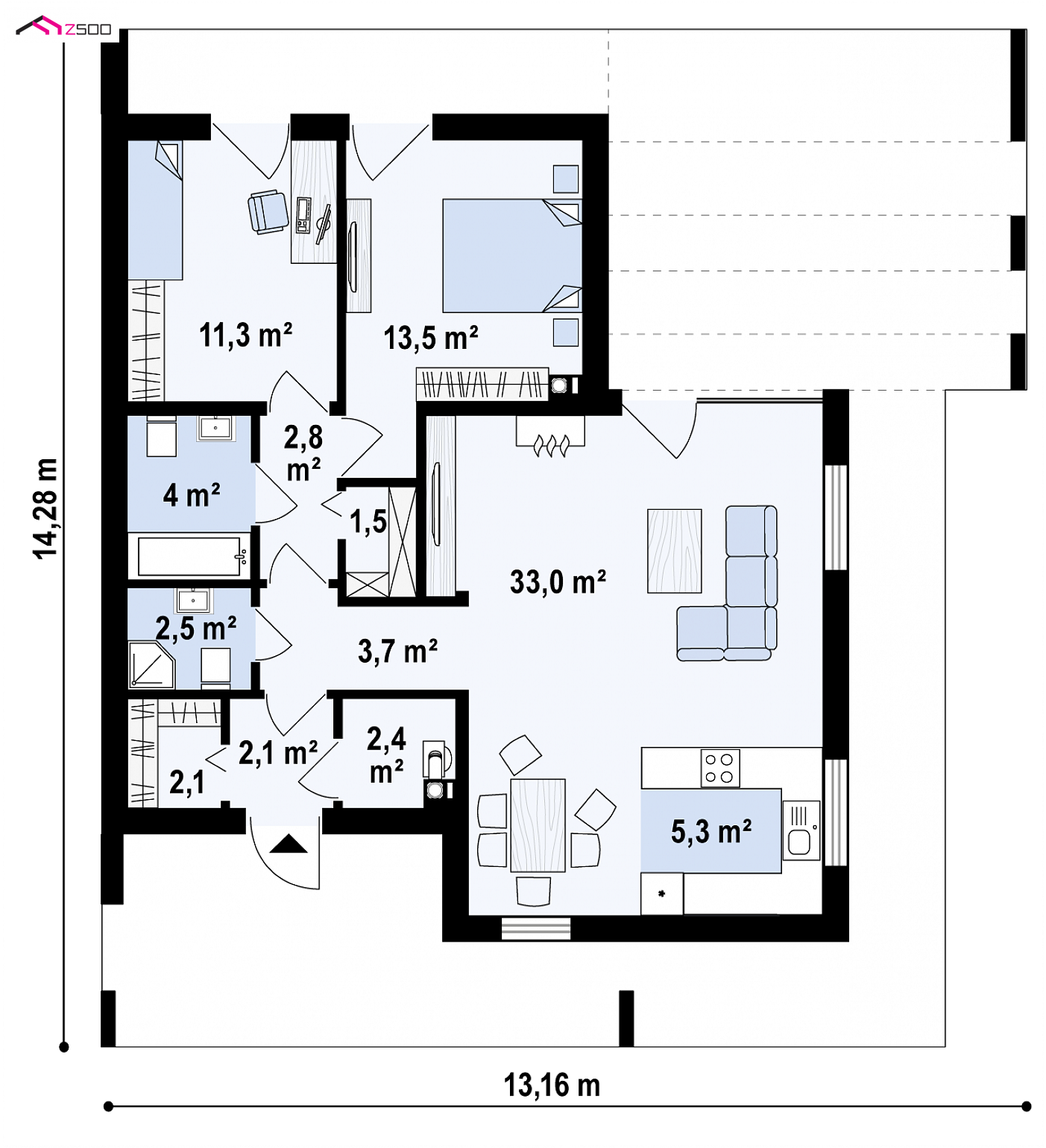 Home project - Nowoczesny parterowy dom o powierzchni użytkowej. 80+m2