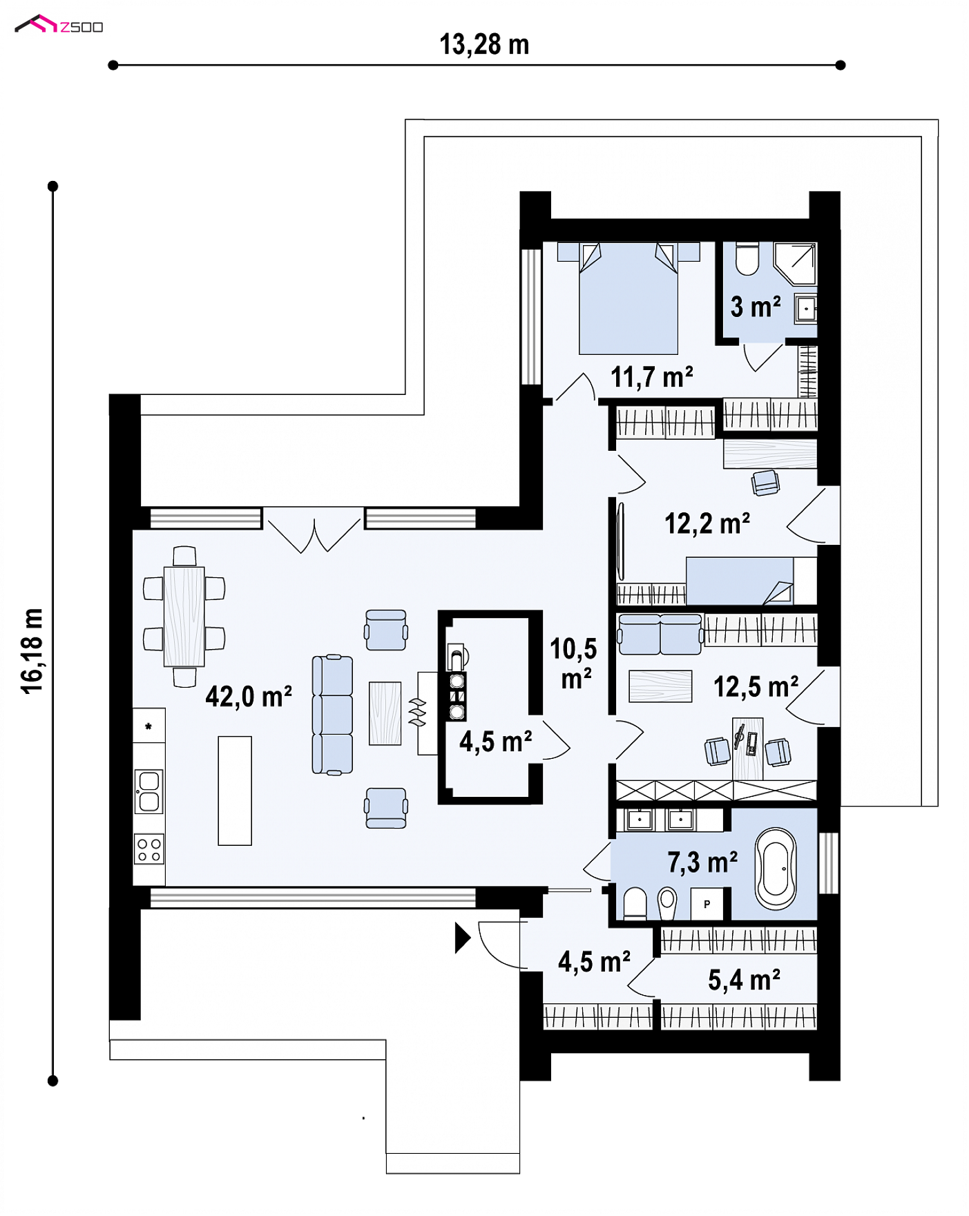 Home project - A modern house with a spacious living room and large glazing