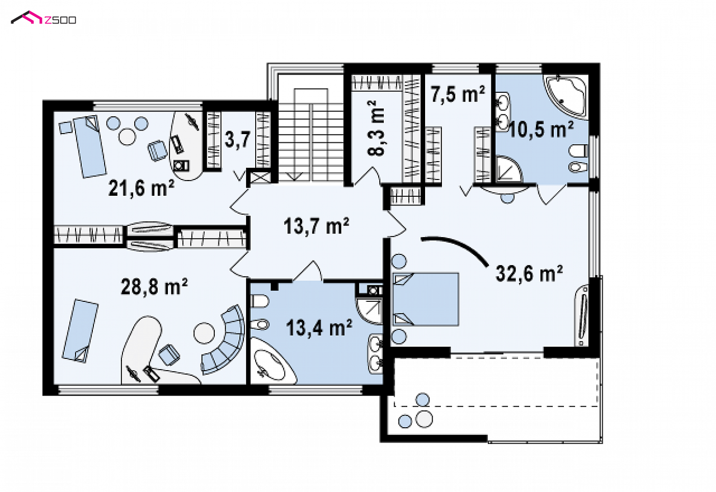 Home project - Nowoczesna rezydencja z garażem, tarasami na piętrze oraz z narożnymi przeszkleniami.