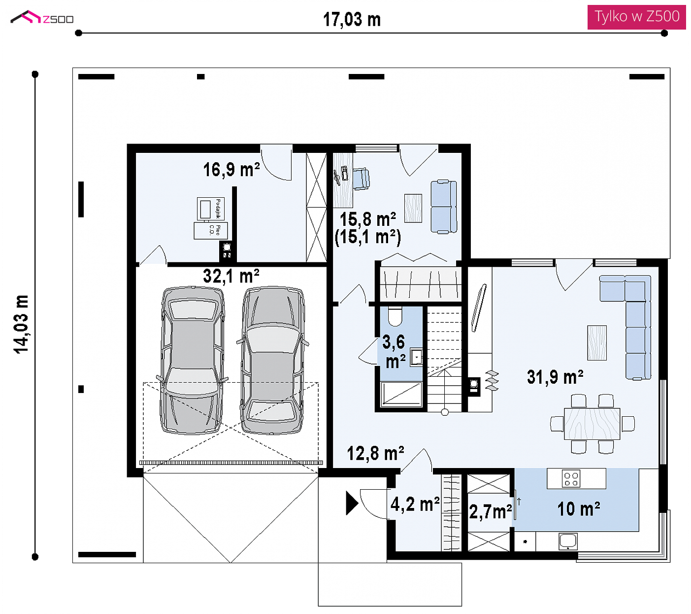 Home project - Współczesny dom z dachem 2-spadowym otoczony tarasem z płaskim zadaszeniem.