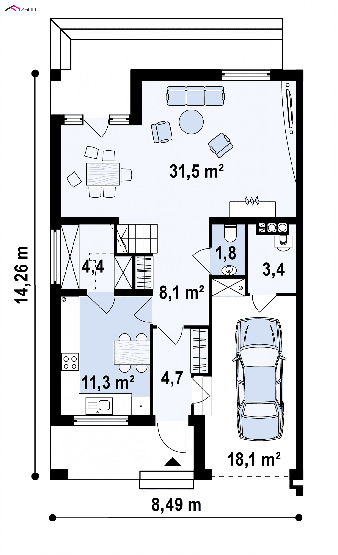 Home project - Projekt do zabudowy bliźniaczej lub szeregowej z garażem. Funkcjonalny i tani w budowie.