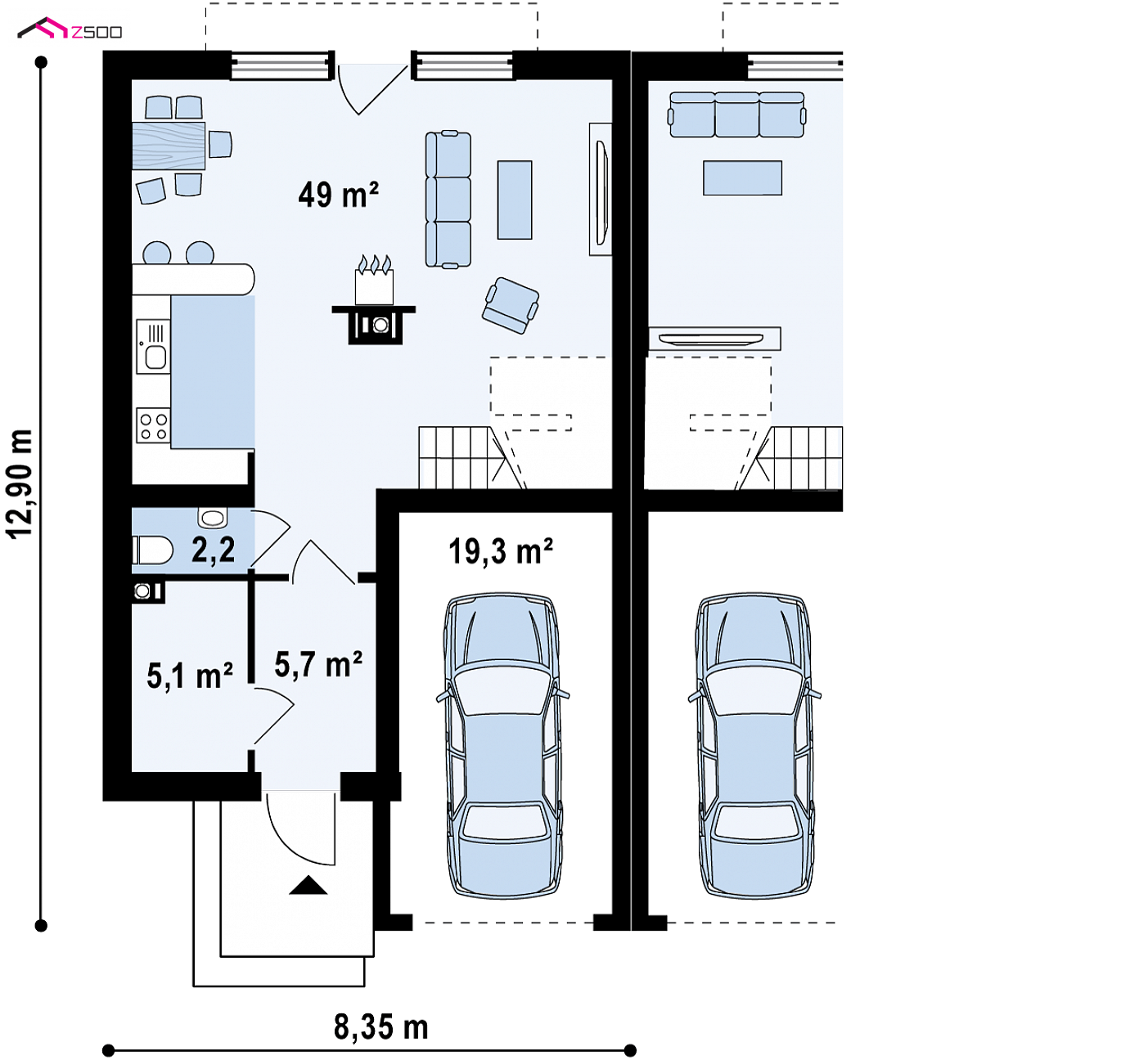 Home project - Townhouses in a modern style, glazed dormer windows and an energy-saving shape.