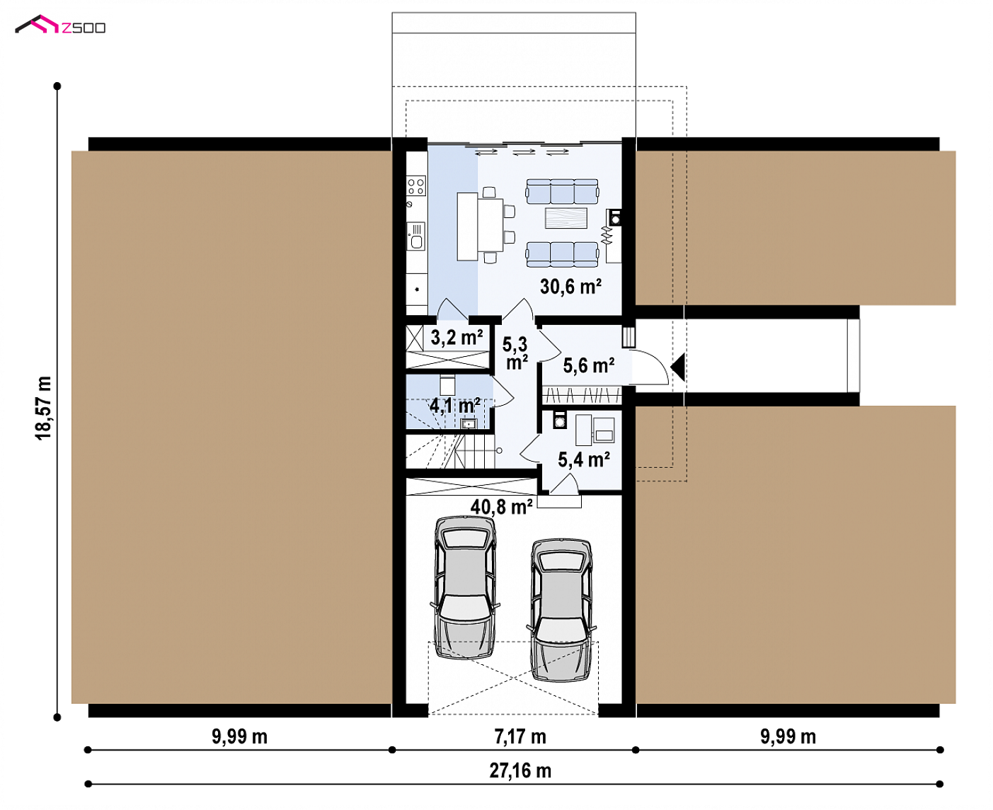 Home project - Nowoczesny piętrowy dom z zielonym dachem nad garażem