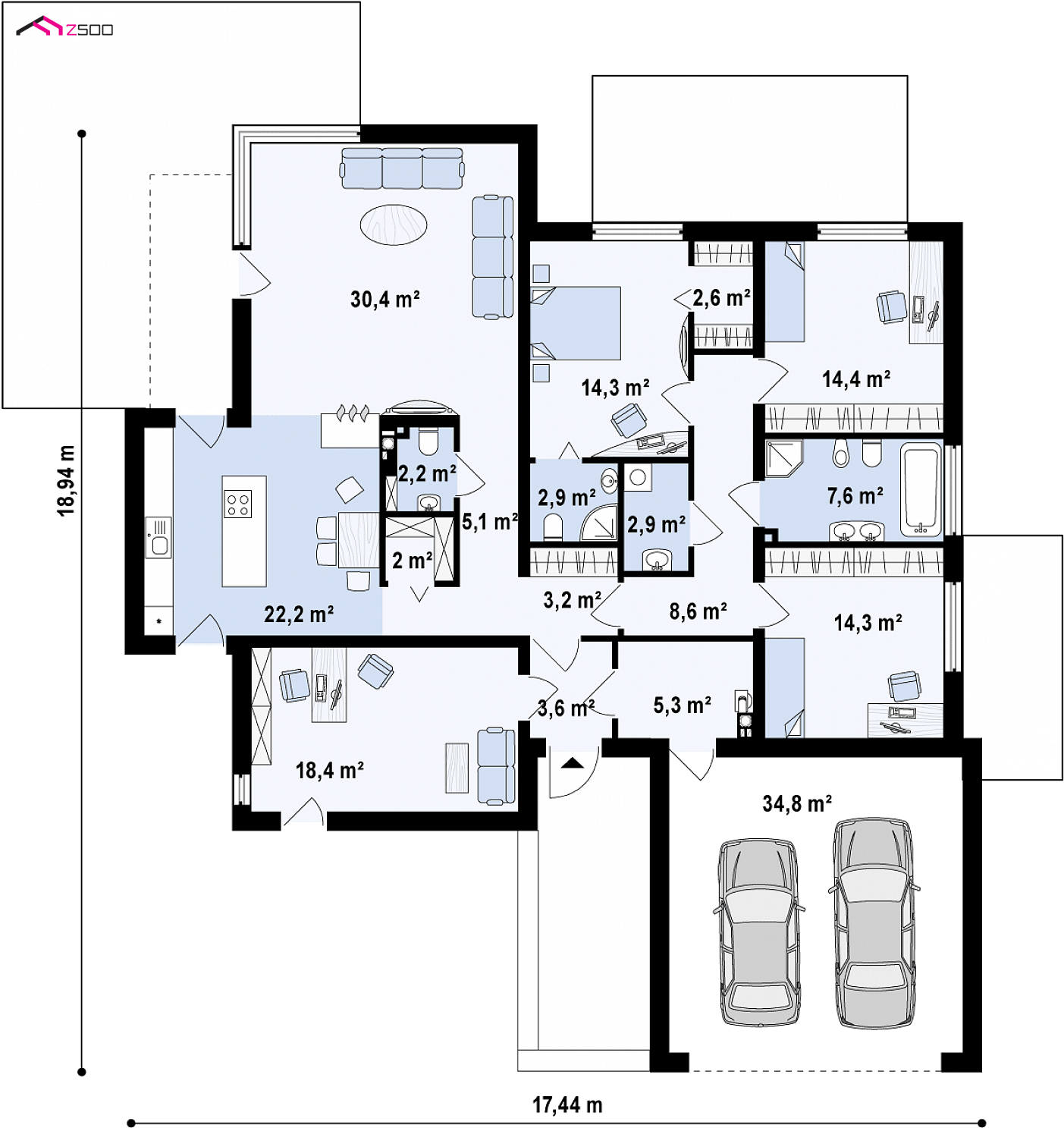 Home project - z garażem dwustanowiskowym po prawej stronie