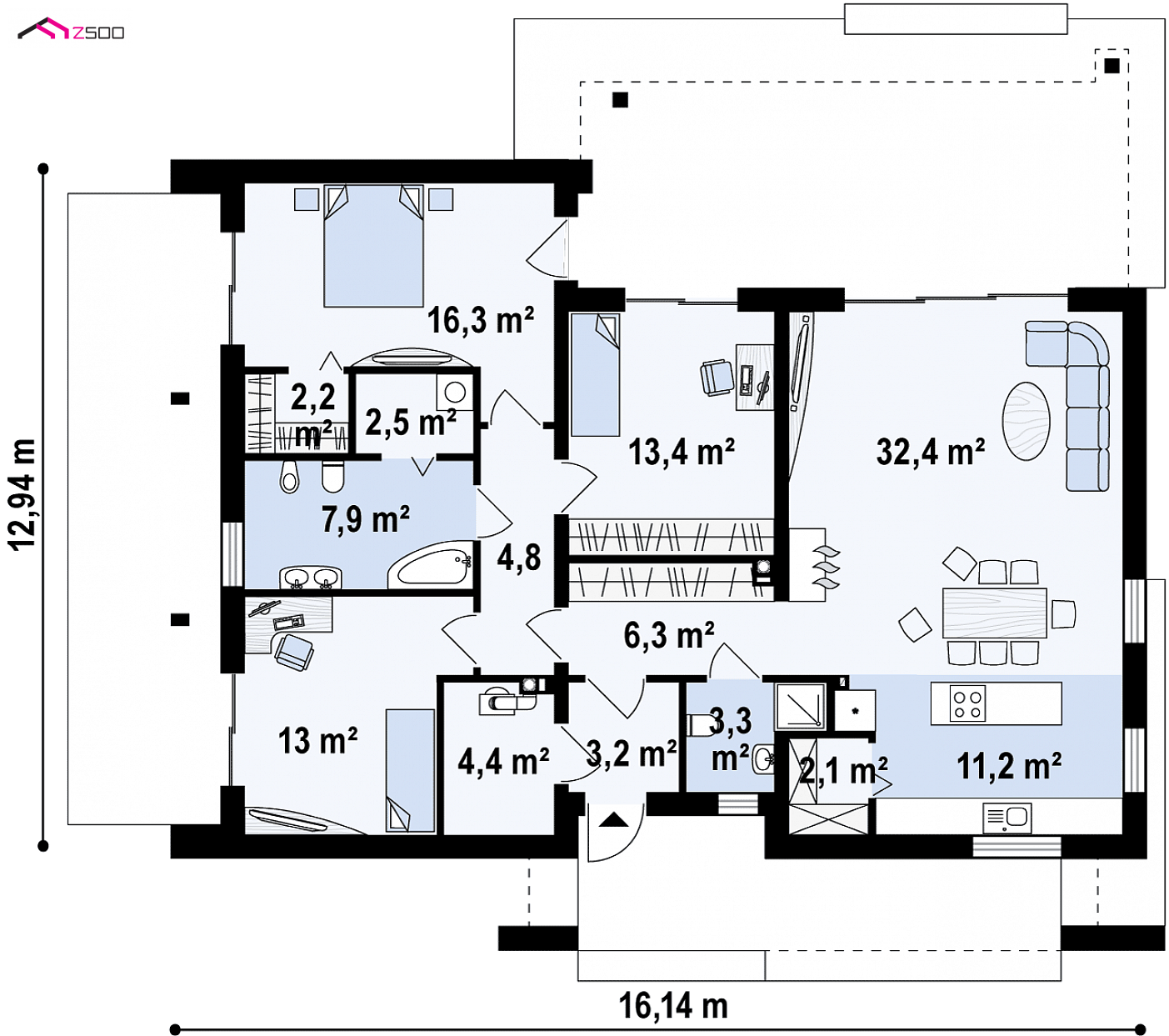 Home project - Nowoczesny dom parterowy o wyjątkowym stylu z funkcjonalnym wnętrzem.