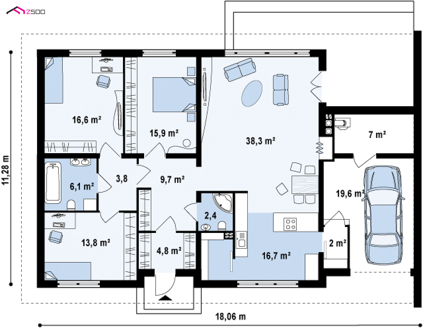 Home project - wersja bliźniaka parterowego na podstawie projektu Z123