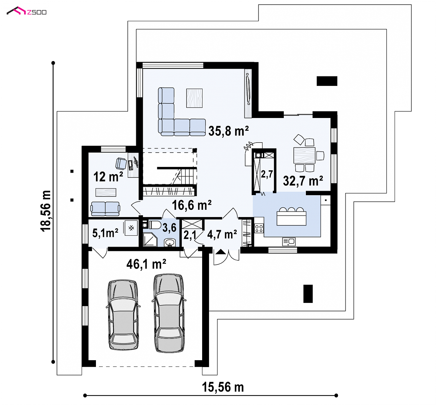 Home project - Nowoczesny, dwukondygnacyjny dom z dużymi przeszkleniami, tarasami oraz garażem.