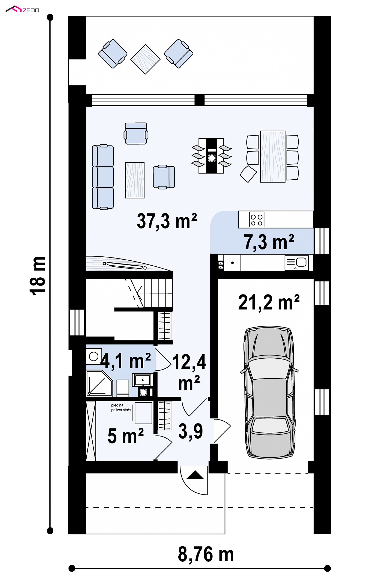 Home project - Nowoczesny dom typu stodoła z dachem 2-spadowym, garażem i dużymi przeszkleniami