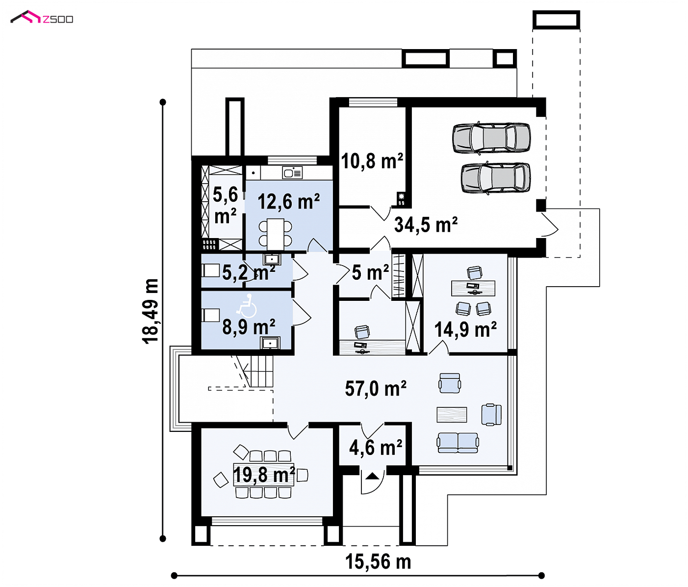 Home project - 2-kondygnacyjny lokal usługowy z dużymi przeszkleniami oraz tarasem na pietrze.