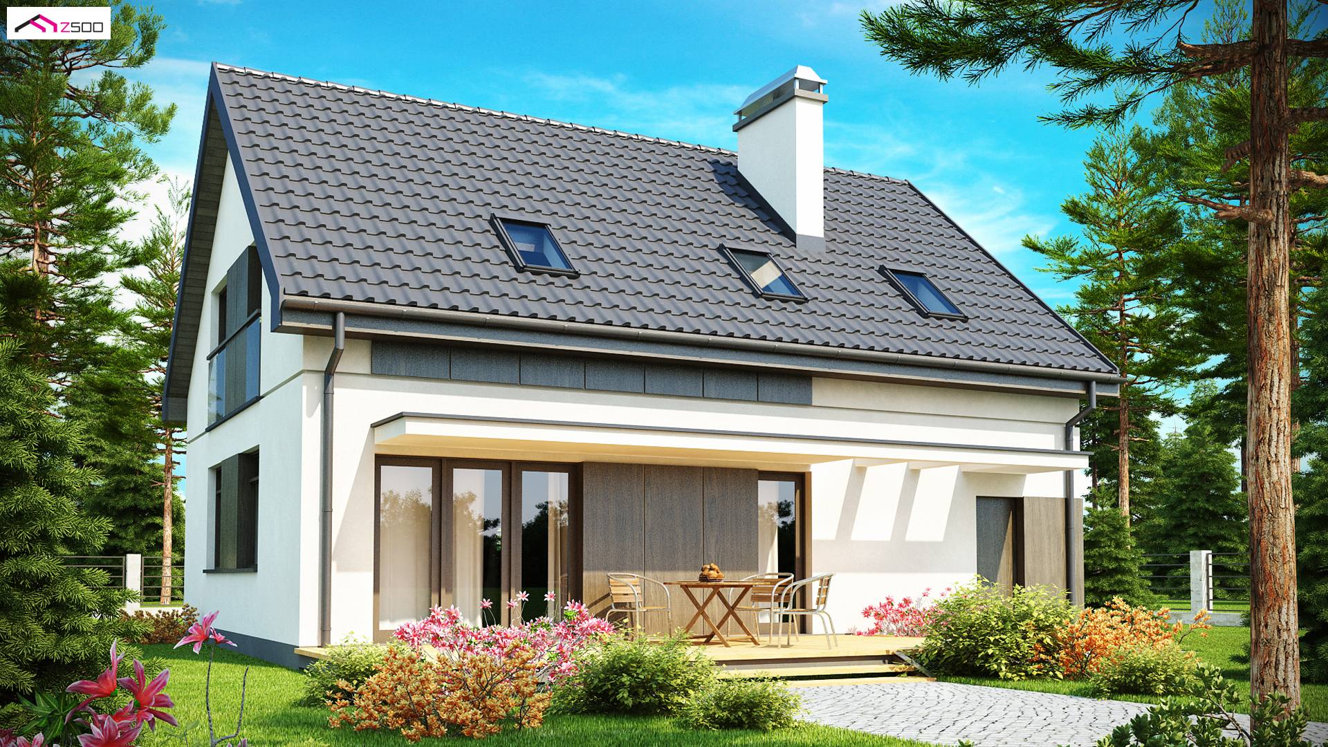 Home project - Współczesny projekt domu jednorodzinnego z prostym w budowie dachem dwuspadowym.