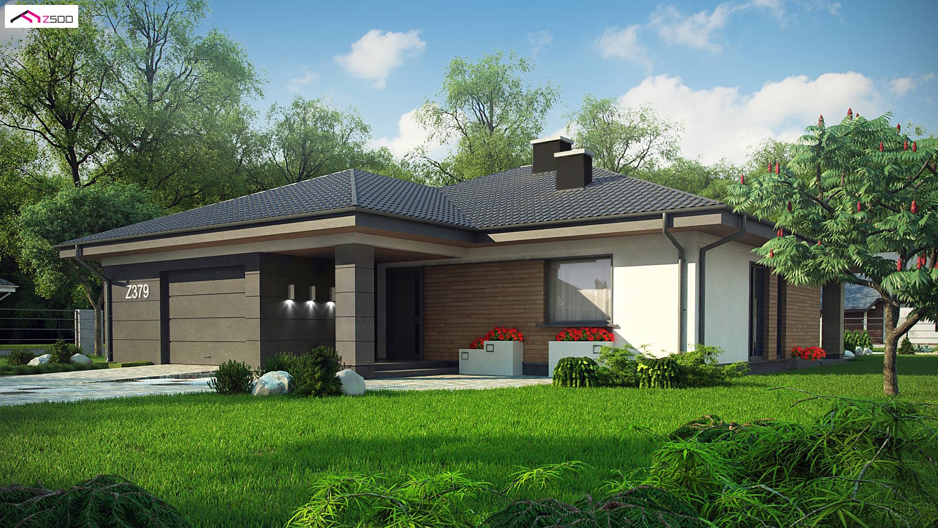 Home project - Dom parterowy z dachem wielospadowym, 4 sypialniami oraz garażem do 140m2