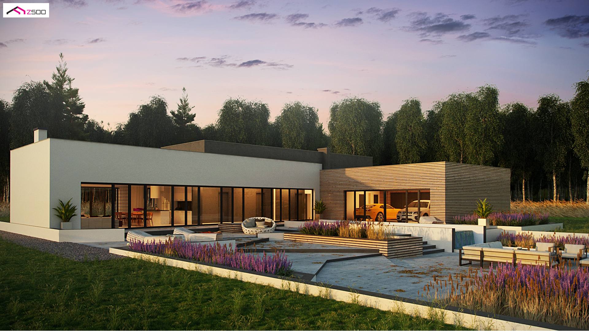 Home project - Nowoczesny parterowy autorodzinny dom z garażem na 3 samochody,duże przeszklenia