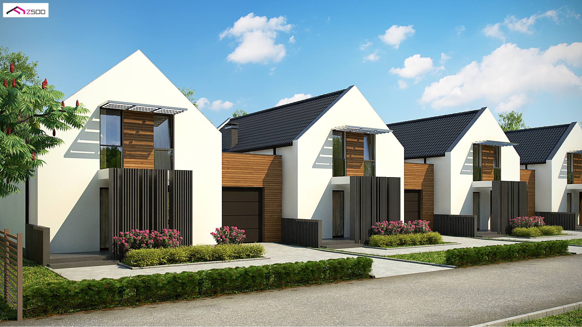 Home project - Projekt domu w zabudowie bliźniaczej z dachem dwuspadowym i bocznym garażem
