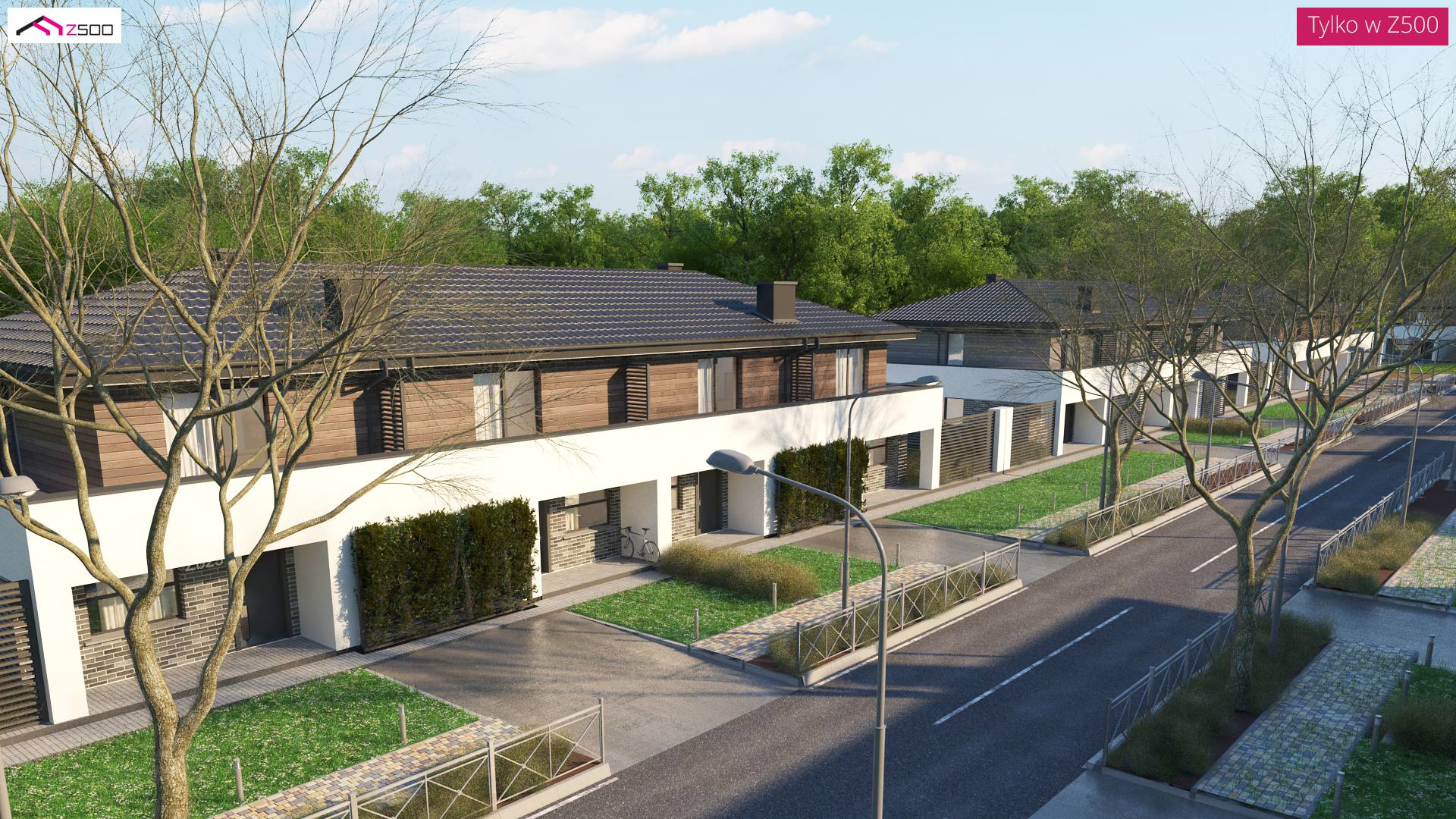 Home project - Segment dwurodzinny z osobnym wejściem, dachem wielospadowym oraz pełnym pietrem