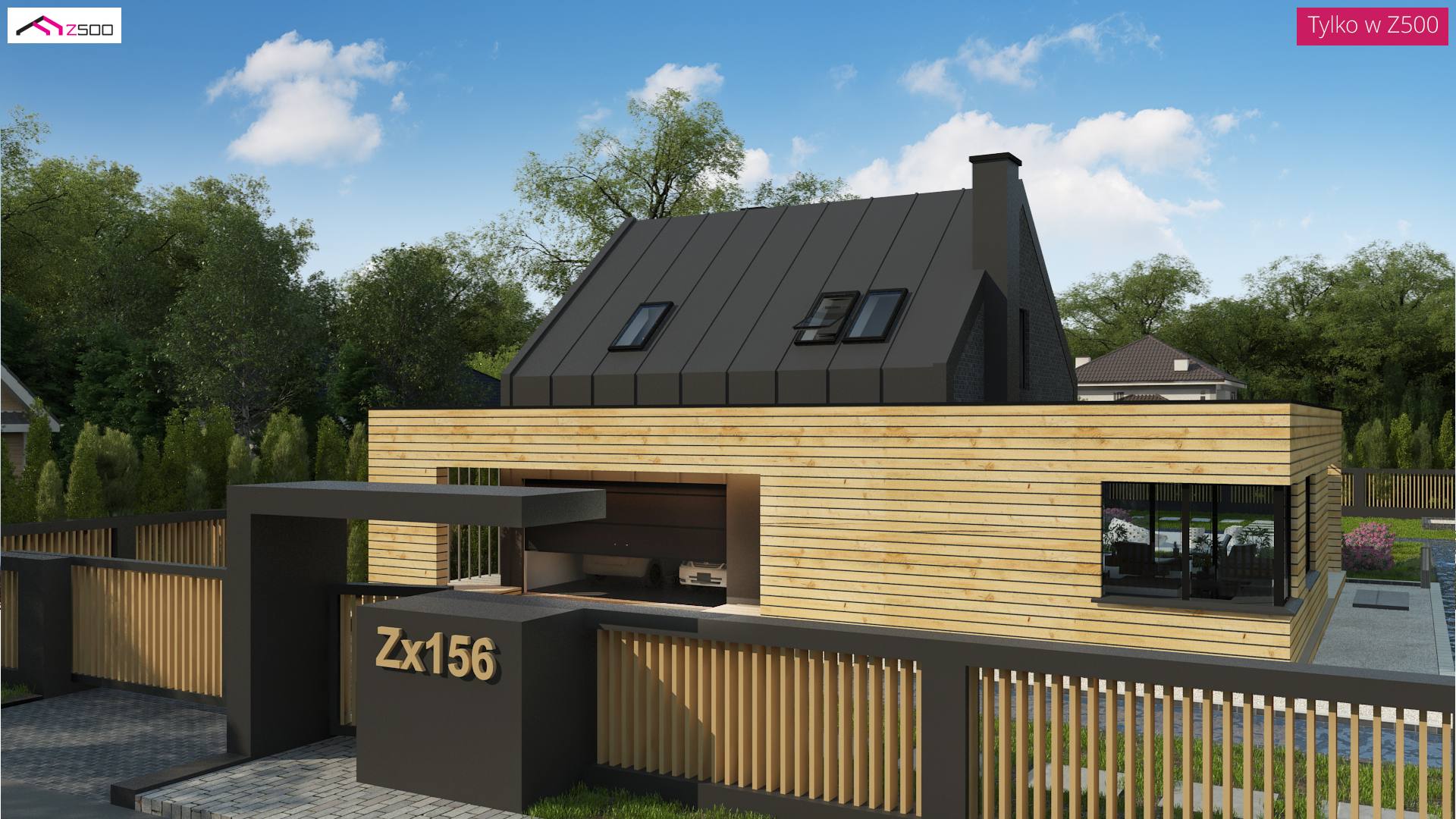 Home project - Współczesny dom z dachem 2-spadowym otoczony tarasem z płaskim zadaszeniem.