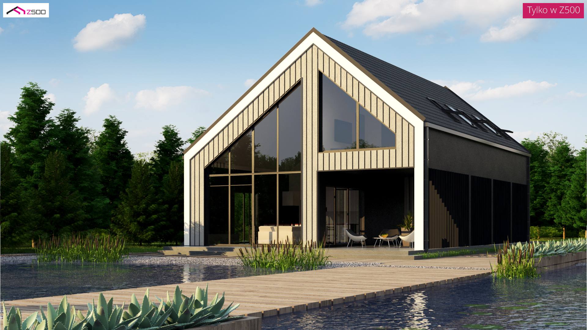 Home project - Dom z antresolą, zadaszonym tarasem, główną sypialnią i przestronnym salonem