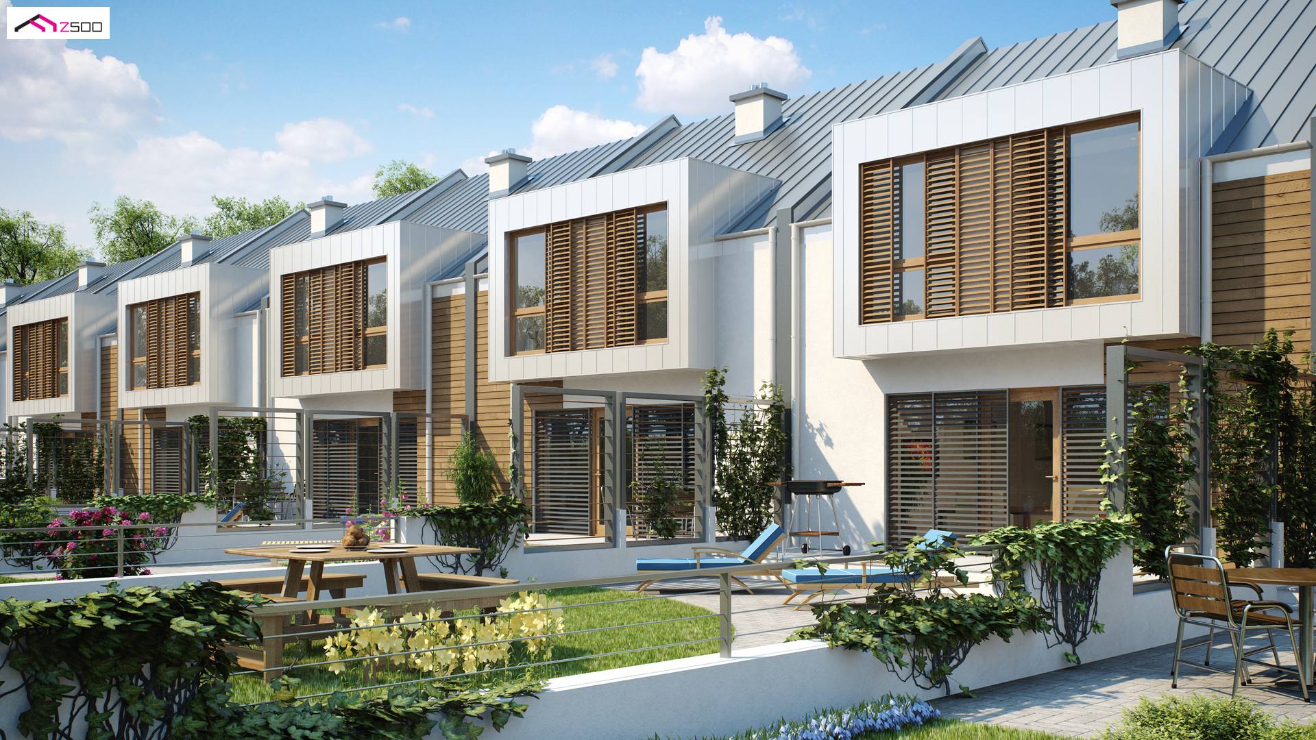 Home project - Townhouses in a modern style, glazed dormer windows and an energy-saving shape.