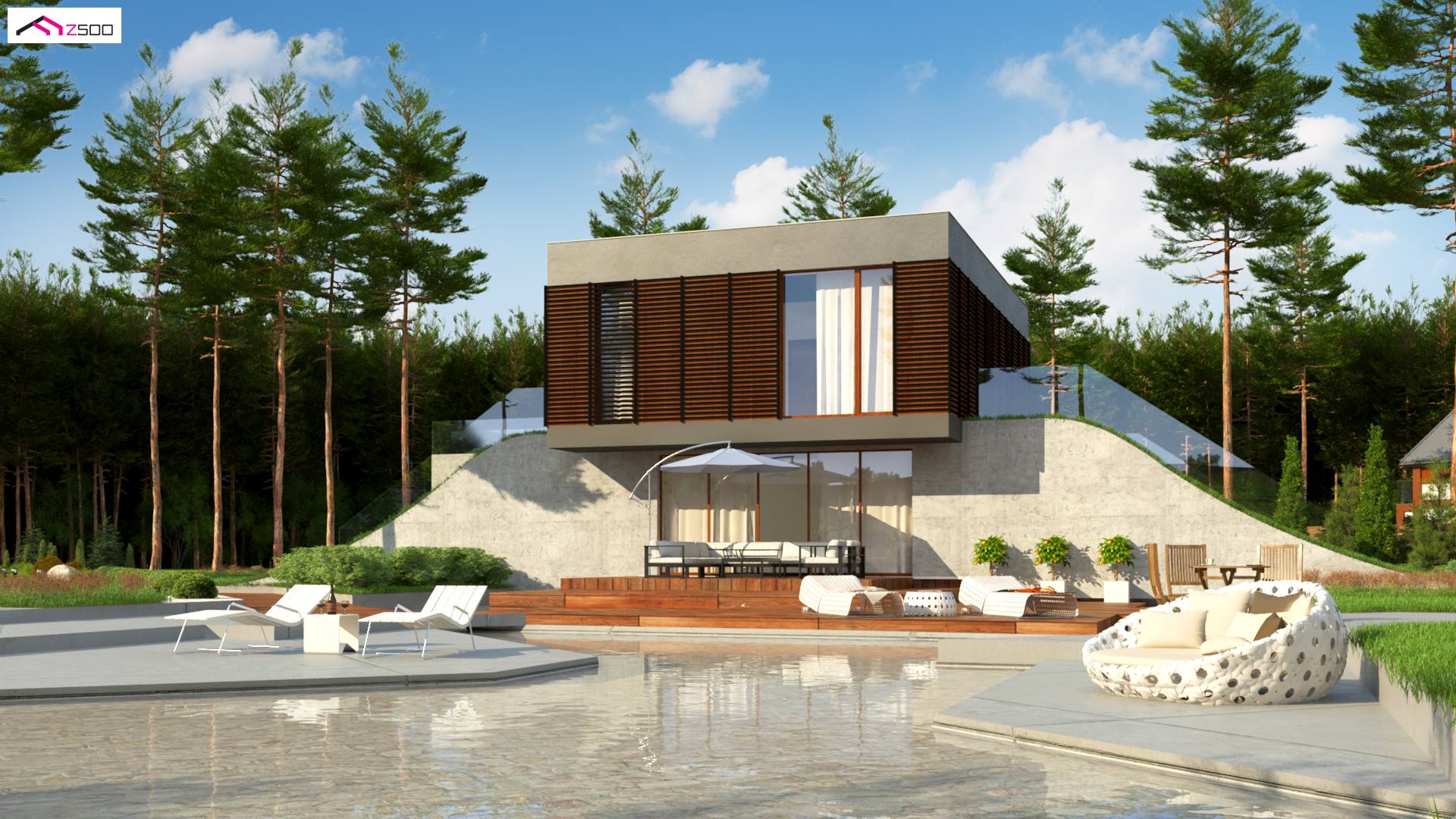 Home project - Nowoczesny piętrowy dom z zielonym dachem nad garażem