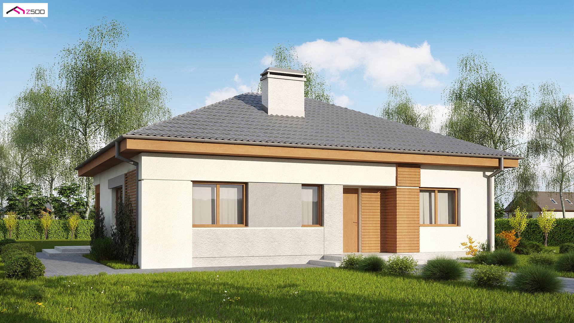 Home project - Kompaktowy dom parterowy z trzema sypialniami i z kotłownią na ekogroszek.