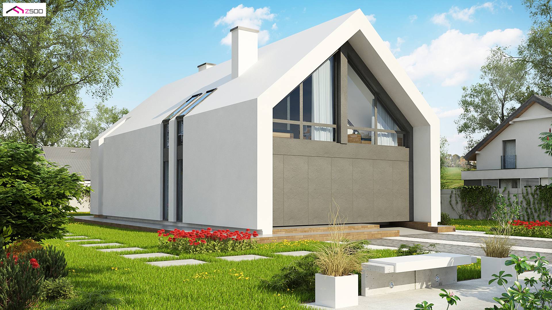 Home project - Nowoczesny dom typu stodoła z dachem 2-spadowym, garażem i dużymi przeszkleniami