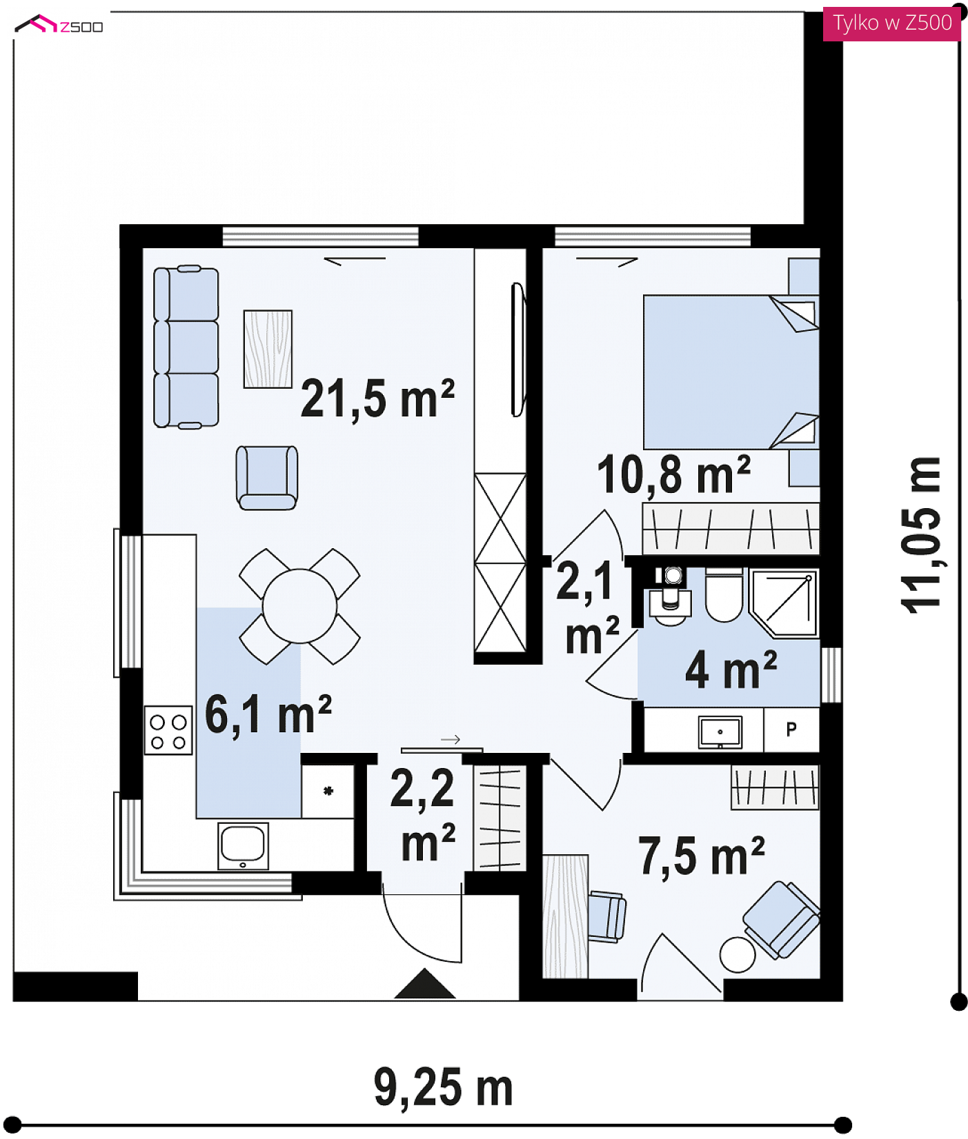 Home project - Mały dom z dachem pulpitowym, sypialnią, gabinetem i dużym zadaszonym tarasem.